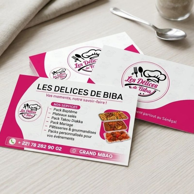 Cartes de visite – Les Délices de Biba (traiteur)