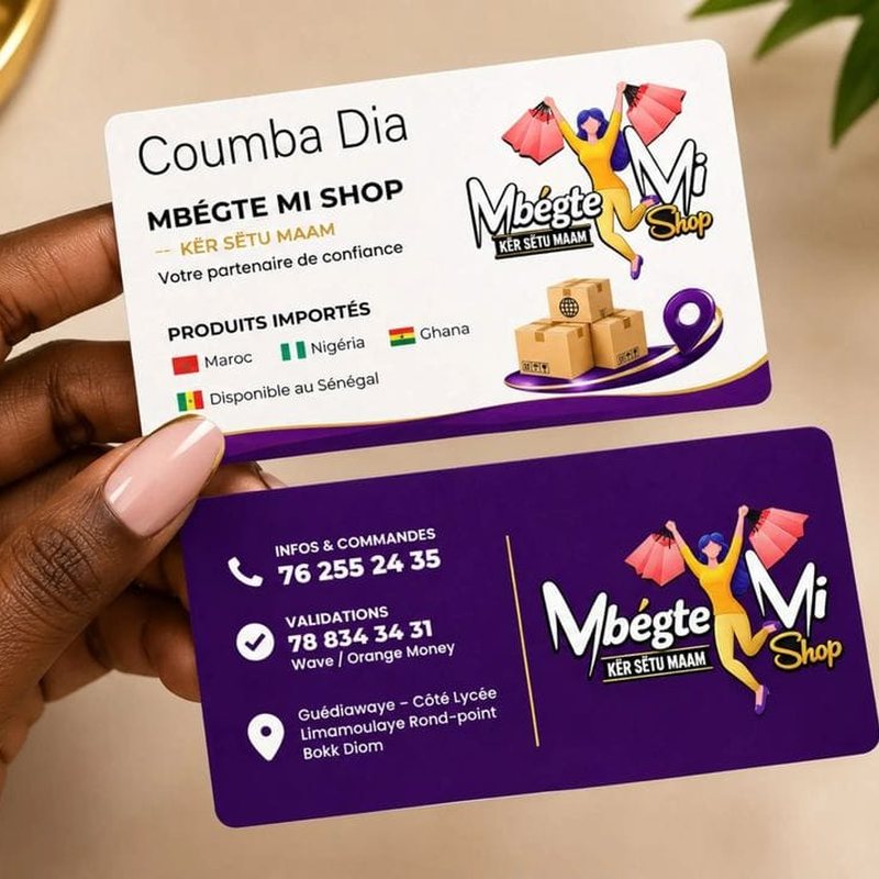 Cartes de visite – Mbegte Mi Shop (produits importés)
