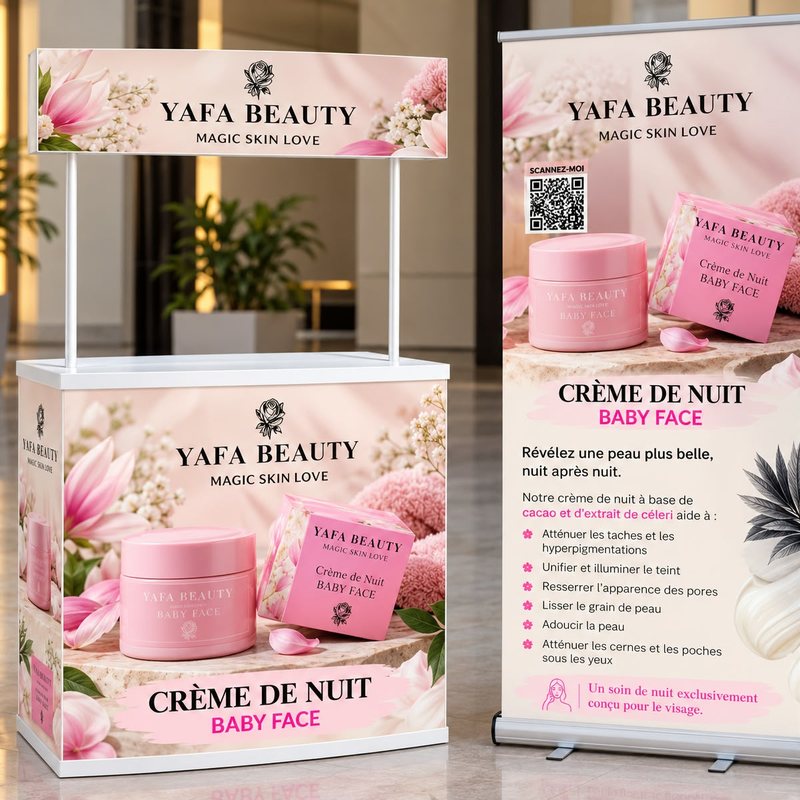 Table pop-up & roll-up – Yafa Beauty, crème de nuit (cosmétiques)