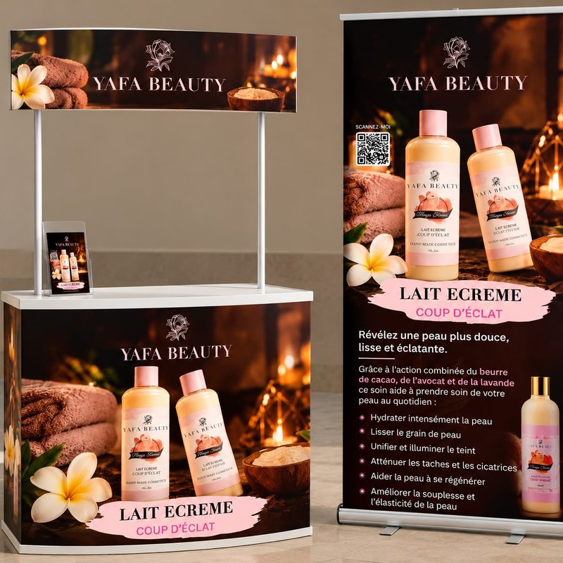 Table pop-up & roll-up – Yafa Beauty, lait (cosmétiques)
