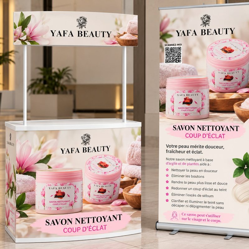 Table pop-up & roll-up – Yafa Beauty, savon nettoyant (cosmétiques)